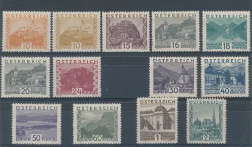 1929 Österreich # 378-389, Ansichten und Landschaften, 13 Werte, postfrisch** (Miss 383A)