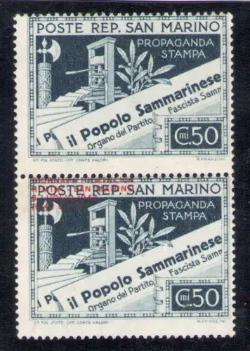 1943 San Marino, Nr. 239b Paar davon eines ohne Aufdruck - MNH ** SORTE