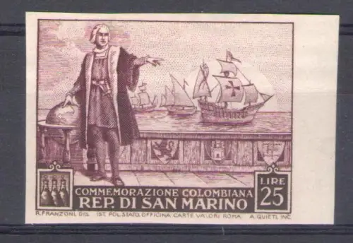1951 San Marino, Nr. 380c C. Colombo ungezähnt - MNH**