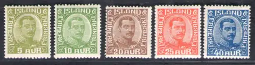 1921-22 Island, n. 105/09 - Bildnis von Christian X. - Farben gewechselt - MH*