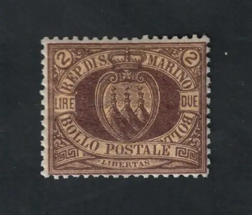 1892-94 SAN MARINO, Nr. 21a - 2 Lire braun auf gelb, postfrisch **