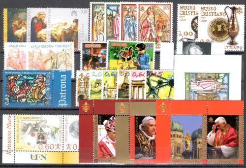 2007 Vatikan, Briefmarken kompletter Jahrgang 28 Werte + 5BF + 1 Heft, postfrisch **