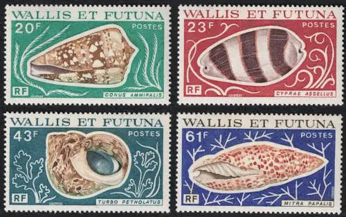 1976 Wallis et Futuna, Yvert # 192/95, Conchiglie, postfrisch **