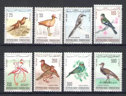 1965-66 Tunesien, Yvert Nr. 26-33, Luftpost Vögel, postfrisch **