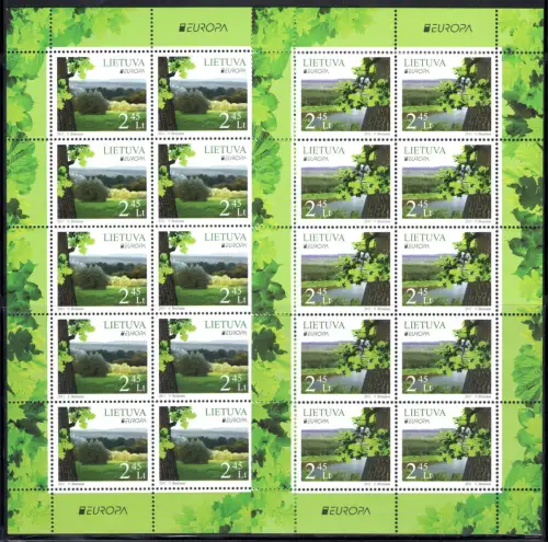 2011 EUROPA CEPT Litauen, 2 Kleinblätter mit 10 Werten Die Wälder, postfrisch **
