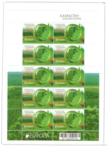 2011 EUROPA CEPT Kasachstan, 1 Kleinbogen mit 10 Werten, Die Wälder, postfrisch **