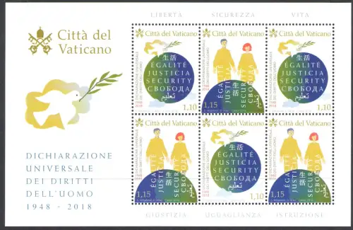 2018 Vatikan Minifoglio Nr. 1809/10 Erklärung Menschenrechte 1948-2018 postfrisch und einwandfrei postfrisch **