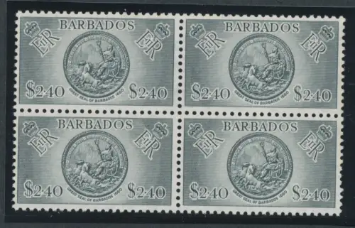 1953 BARBADOS, Stanley Gibbons Nr. 301, $ 2,40 schwarz, Block of Four, postfrisch**