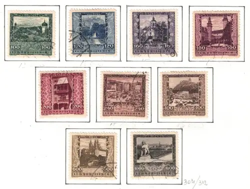 1923 ÖSTERREICH, Nr. 304/12 Österreichische Stadtansichten, komplette Serie gebraucht