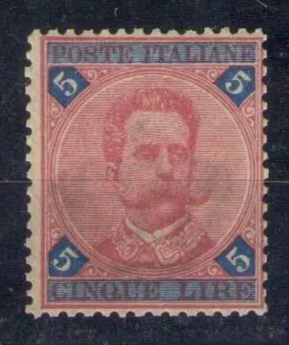 1891 Königreich - Bildnis von Umberto I. - 5 Lire karminrot und blau Nr. 64 postfrisch **