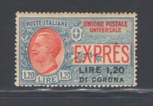 1922 Dalmatien, Aufdruck Lire 1,20 di corona, Espresso n. 2, MH*