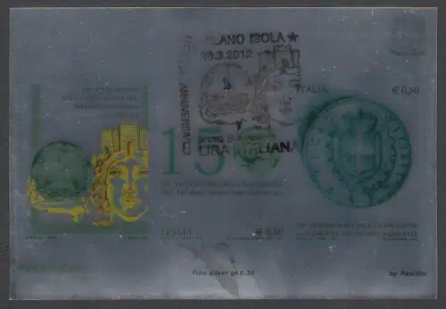 2012 Italia - 150. Jahrestag der Vereinigung des Währungssystems Italienische Lira Silber BF 84 Gebraucht Erster Tag