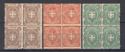 1896-97 Italien - Königreich, Nr. 65/67 QUARTINA MNH ** SEHR GUTE QUALITÄT