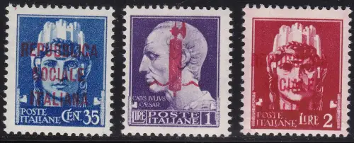 1944 Italienische Sozialrepubblica, SAGGI P 19/20/22 3 Werte MNH/** SIGNIERT