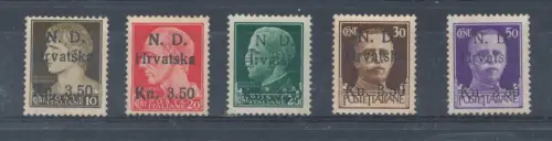 1944 Kroatische Besetzung - Šibenik-Ausgabe, Nr. 1/5, Serie mit 5 Werten, postfrisch** - Garantienstempel