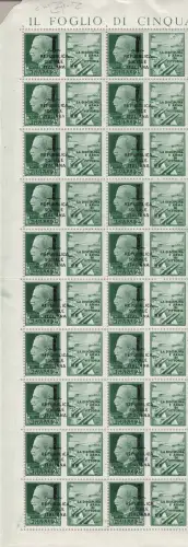 1944 Italienische Sozialrepubblica, PG Nr. 25e 50 Cent. violett BLOCK VON 20 MNH / ** MITTE ÜBERDRUCKT