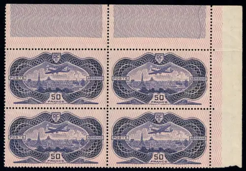 1936 FRANKREICH, Luftpost, Nr. 15, 50 Francs, Burelè, Flugzeug über Paris, postfrisch **