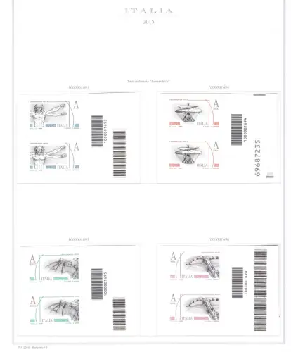 2015 Italienische Republik Barcodes kompletter Jahrgang 78 Werte + 2 Zettel (Expo + Weine) auf 18 Marineblättern