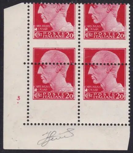1929 Königreich Italien, Nr. 247f Imperial MNH/** VARIETÄT VIERTEL mit TISCHNUMMER und stark vertikal verschobenem Überdruck