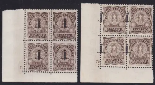 1944 Italienische Sozialrepublik, autorisierte Zustellung 4 + 4b MNH / ** BLÖCKE MIT TISCHNUMMER