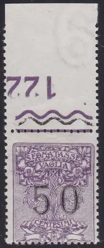 1924 Italien - Königreich, Steuermarken für Vaglia Nr. 3 MNH / ** TEILTISCHNUMMER