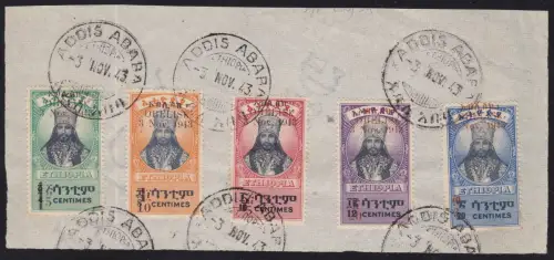 1943 ÄTHIOPIEN - YT Nr. 230/234 5 Werte auf Fragment STORNIERUNG ERSTER TAG