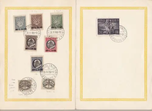1950 Vatikan Nr. 102/107 + PA 16 + T 11 und 18/I auf Erinnerungskarton
