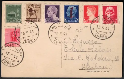 1944 Italienische Sozialrepublik - Postkarte aus Savigliano signiert Raybaudi