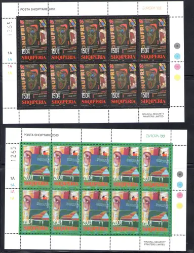 2003 EUROPA CEPT Albanien, Nr. 2 Minifogles di 10 val Arte del Manifesto MNH **