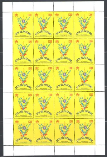 2000 Vatikan, 1 Kleinbogen zu 20, Eucharistischer Kongress Nr. MF 1212 - POSTFRISCH **