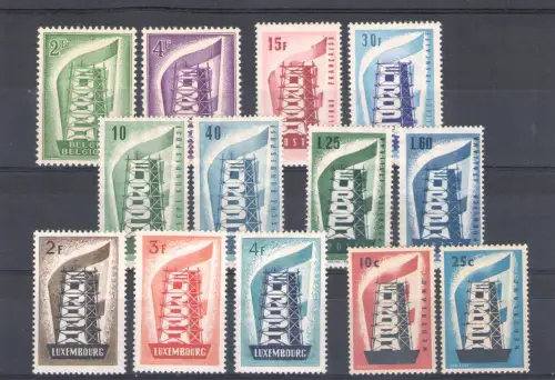 1956 EUROPA CEPT, kompletter Jahrgang, postfrisch, 6 Länder 13 Werte, postfrisch**