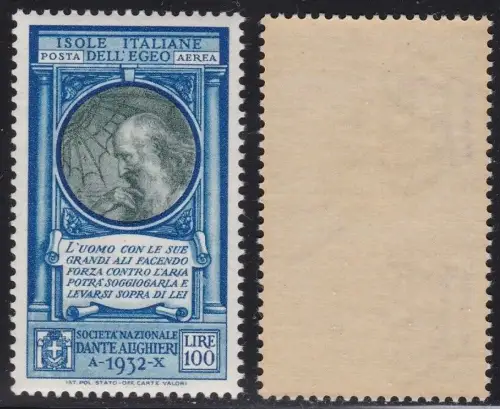 1932 ÄGÄIS, PA 21 Pro Società Dante Alighieri MNH **