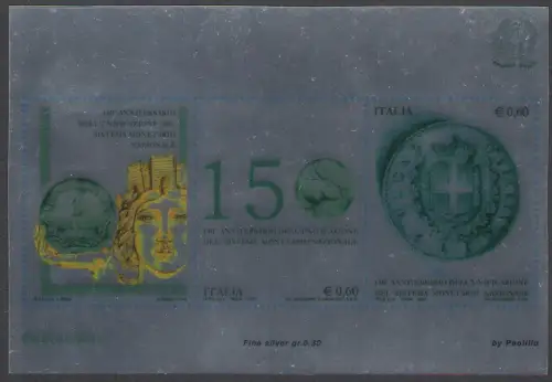 2012 Italien - Republik, 150. Jahrestag der Vereinigung des Währungssystems Italienische Lira Silberbogen Nr. 84 MNH **