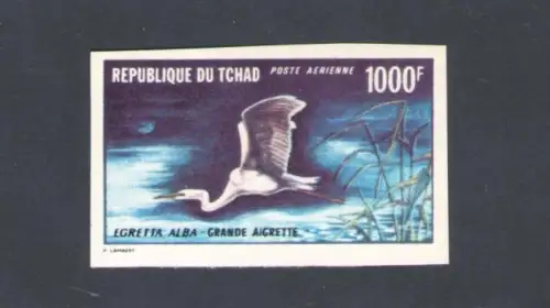 1971 TSCHAD, Reiher im Flug, 1000 Franken, Luftpost Nr. 88 ungezahnt postfrisch **