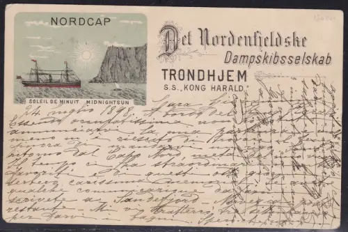 1898 NORWEGEN Privatkarte verschickt von Tromsø mit dem Motorschiff SS KONG HARALD