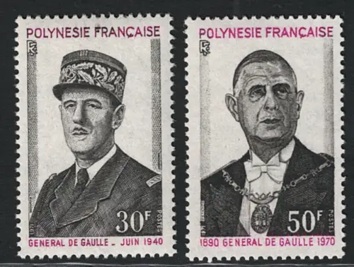 1971 Polynesien, Yvert # 89/90, De Gaulle, postfrisch**