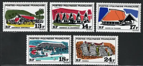 1970 Polynesien, Yvert # 72/76, Große Gebäude, postfrisch **