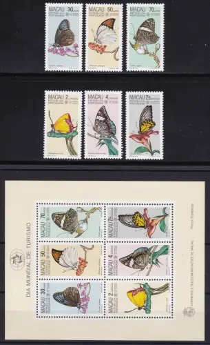 1985 MACAO Farfalle Nr. 513/518 + BF 3 MNH/**