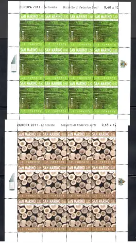 2011 EUROPA CEPT San Marino 2 Miniblätter mit 12 Werten, Le Foreste, postfrisch **