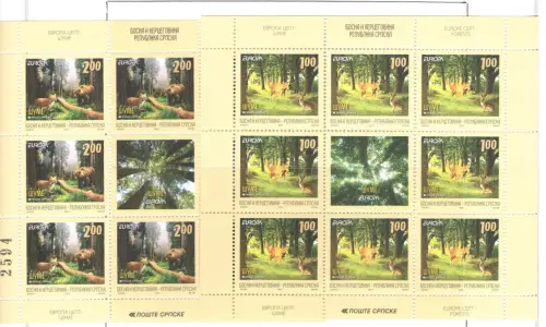 2011 EUROPA CEPT Bosnien Serbien, 2 Kleinblätter mit 8 Werten, Le Foreste, postfrisch **