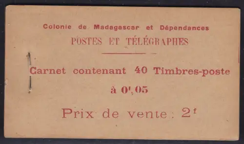 1922 MADAGASKAR - Libretto N. 4 5c. schwarz-rot MNH/** SELTEN
