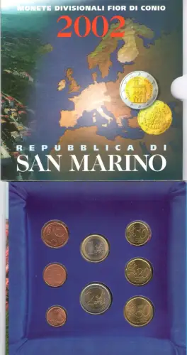 2002 Republik San Marino, Divisionsmünzen, komplette Serie FDC