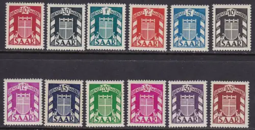 1949 SAAR Dienst Nr. 27/38 12 Werte postfrisch/**