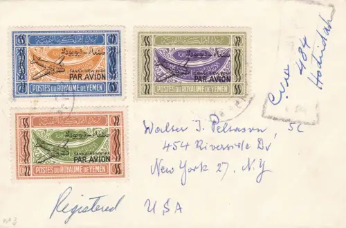 1954 YEMEN (Nord) Michel 70II-72II-73II Einschreiben nach New York