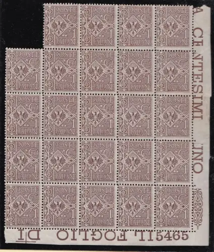 1901 ITALIEN - KÖNIGREICH, Nr. 68 Block von 24 MNH / ** TISCHNUMMER