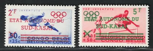 1961 Sud Kasai, Belgischer Kongo, Yvert n. 18/19, Olympische Spiele überdruckt, postfrisch**