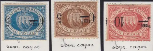 1892 SAN MARINO, Nr. 8a/10a MLH/* drei Werte mit umgekehrtem Überdruck