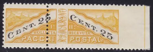 1946 SAN MARINO, Postpakete Nr. 19/IIia 25c. schwarz-gelb MLH/*