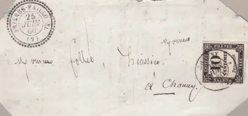 1860 FRANKREICH, Titelblatt frankiert mit Steuer 10 c. schwarz