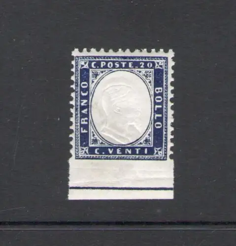 1862 Italien, Nr. 2 - 20 Cent Indigo, Unten Dentellato, MNH **